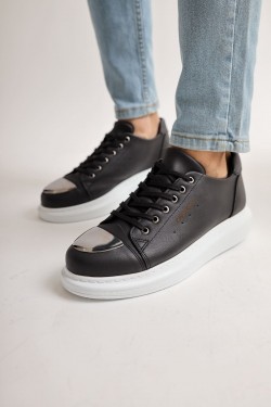 CH175 Mirror Erkek Günlük Bağcıklı Cilt Spor Sneaker Ayakkabı CBT - Siyah