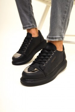 CH175 Mirror Erkek Günlük Bağcıklı Cilt Spor Sneaker Ayakkabı CST - Siyah