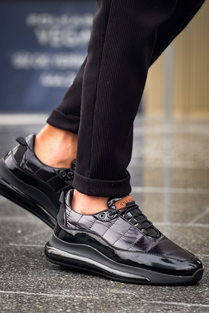 CH179 Sporty Runner Erkek Günlük Bağcıklı Rugan Paraşüt Kumaş Spor Sneaker Ayakkabı RPKST - Siyah