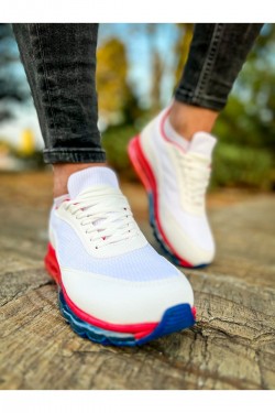 CH181 İpekyol Erkek Günlük Bağcıklı Cilt Triko Spor Sneaker Ayakkabı CTRT - Beyaz/Kırmızı