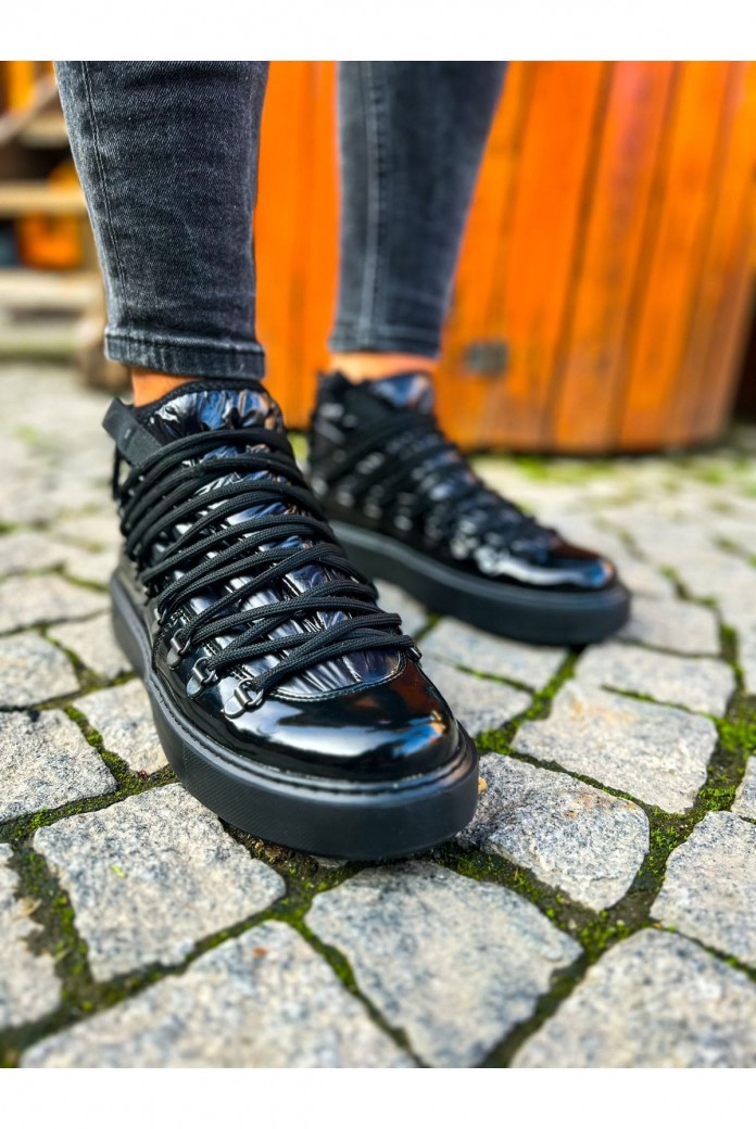 CH189 Charisma Erkek Günlük Bağcıklı Rugan Paraşüt Kumaş Spor Sneaker Ayakkabı RPKST - Siyah