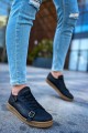 CH191 Side Buckle Erkek Günlük Bağcıklı Krep Taban Cilt Spor Sneaker Ayakkabı CKT - Siyah