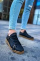 CH191 Side Buckle Erkek Günlük Bağcıklı Krep Taban Cilt Spor Sneaker Ayakkabı CKT - Siyah