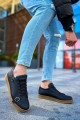 CH191 Side Buckle Erkek Günlük Bağcıklı Krep Taban Cilt Spor Sneaker Ayakkabı CKT - Siyah