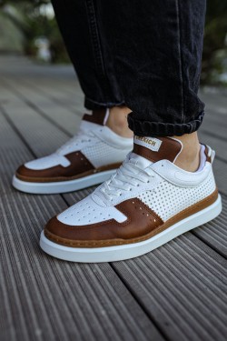 CH201 Hercules Erkek Günlük Bağcıklı Cilt Spor Sneaker Ayakkabı CBT - Beyaz/Taba