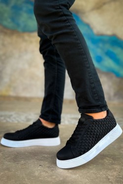 CH203 Maglieria Erkek Günlük Bağcıklı Cilt Spor Sneaker Ayakkabı CBT - Siyah