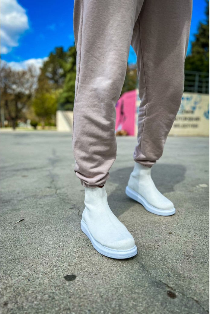 CH207 Maglieria-T Erkek Günlük Bağcıksız Triko Spor Sneaker Ayakkabı TBT - Beyaz