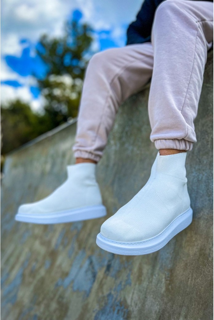 CH207 Maglieria-T Erkek Günlük Bağcıksız Triko Spor Sneaker Ayakkabı TBT - Beyaz