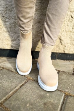 CH207 Maglieria-T Erkek Günlük Bağcıksız Triko Spor Sneaker Ayakkabı TBT - Krem