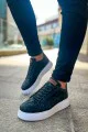 CH209 Vimini Erkek Günlük Bağcıklı Cilt Spor Sneaker Ayakkabı CBT - Siyah