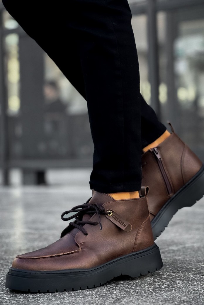 CH213 Bryggen Erkek Spor Günlük Bağcıklı ve Fermuarlı Cilt Bot CST - Kahverengi