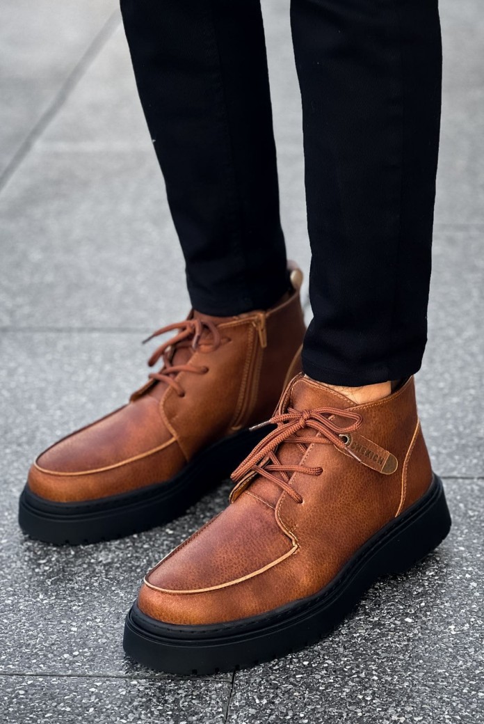 CH213 Bryggen Erkek Spor Günlük Bağcıklı ve Fermuarlı Cilt Bot CST - Taba