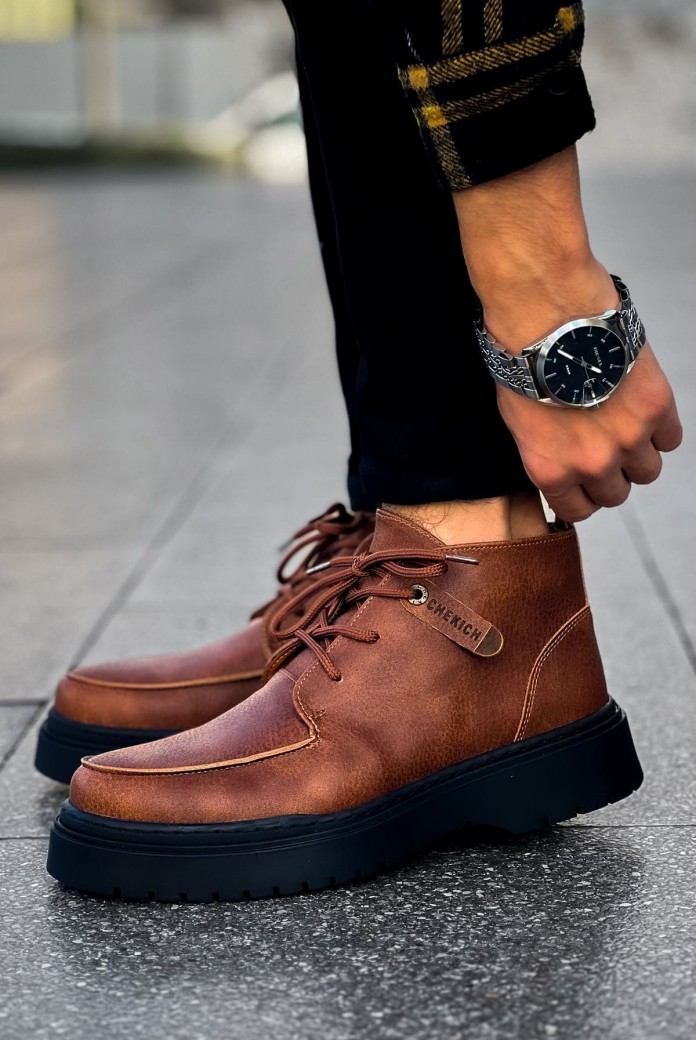 CH213 Bryggen Erkek Spor Günlük Bağcıklı ve Fermuarlı Cilt Bot CST - Taba