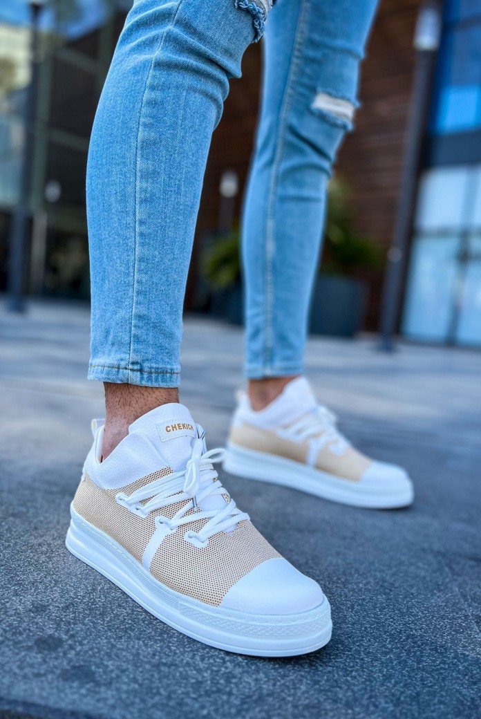 CH219 Laser Erkek Günlük Bağcıklı Cilt Spor Sneaker Ayakkabı CBT - Bej/Beyaz CH219 Laser Erkek Günlük Bağcıklı Cilt Spor Sneaker Ayakkabı CBT - Bej/Beyaz