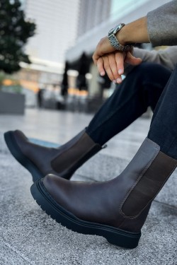 CH223 Alaska Erkek Spor Günlük Bağcıksız Cilt Bot CST - Kahverengi