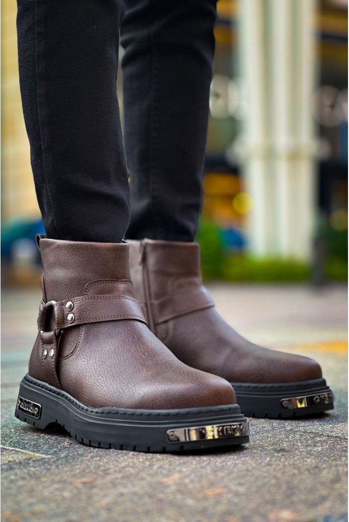 CH227 Yukon Erkek Spor Günlük Fermuarlı Cilt Bot CST - Kahverengi