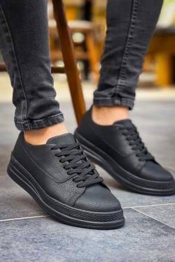 CH2401 Laiva Erkek Günlük Bağcıklı Cilt Spor Sneaker Ayakkabı CST - Siyah