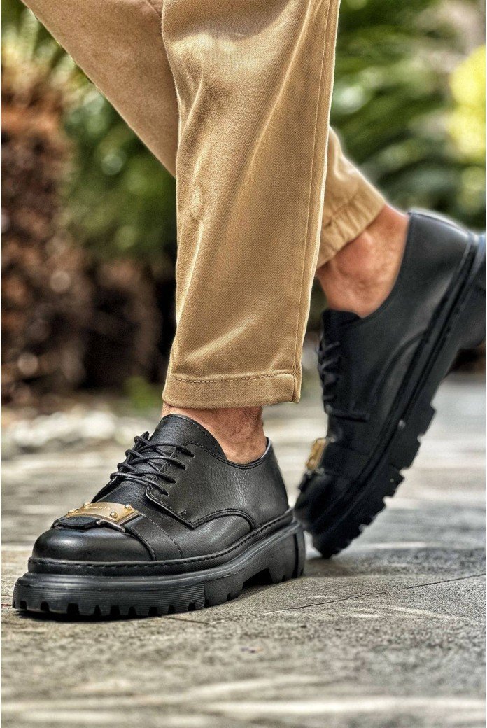 CH2402 Cools Erkek Günlük Bağcıklı Cilt Klasik Ayakkabı CST - Siyah