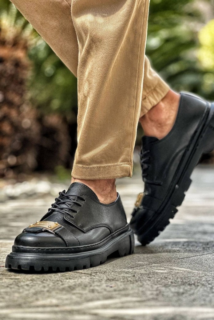 CH2402 Cools Erkek Günlük Bağcıklı Cilt Klasik Ayakkabı CST - Siyah