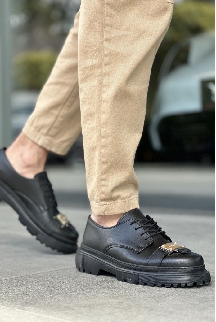 CH2402 Cools Erkek Günlük Bağcıklı Cilt Klasik Ayakkabı CST - Siyah
