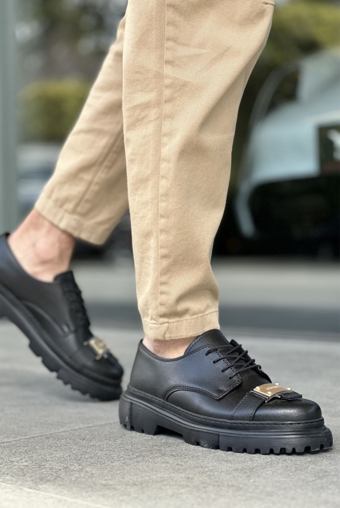 CH2402 Cools Erkek Günlük Bağcıklı Cilt Klasik Ayakkabı CST - Siyah