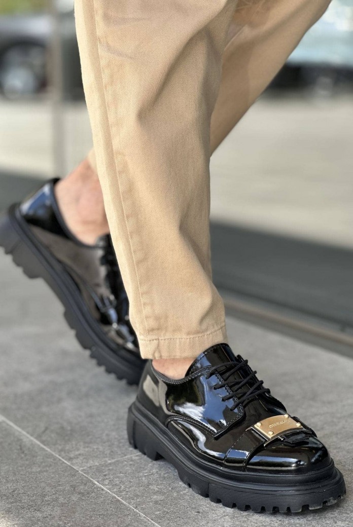 CH2402 Cools Erkek Günlük Bağcıklı Rugan Klasik Ayakkabı RST - Siyah