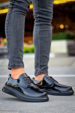 CH2403 Clasico Erkek Günlük Bağcıklı Rugan Klasik Ayakkabı RST - Siyah