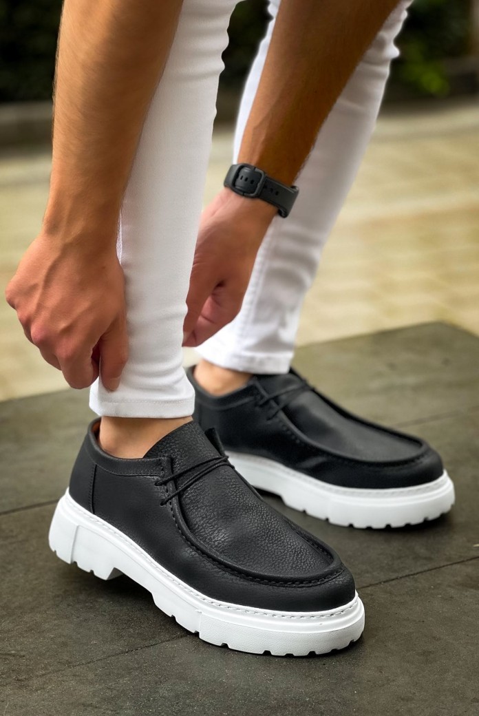 CH2404 Castle Erkek Günlük Bağcıklı Cilt Klasik Ayakkabı CBT - Siyah