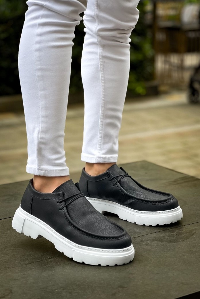 CH2404 Castle Erkek Günlük Bağcıklı Cilt Klasik Ayakkabı CBT - Siyah