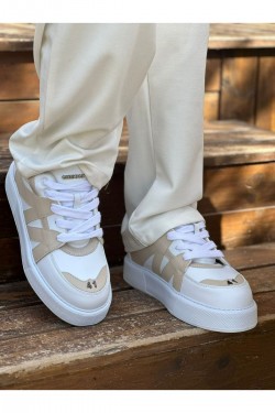 CH2407 Star-X Erkek Günlük Bağcıklı Cilt Spor Sneaker Ayakkabı CBT - Beyaz/Bej CH2407 Star-X Erkek Günlük Bağcıklı Cilt Spor Sneaker Ayakkabı CBT - Beyaz/Bej