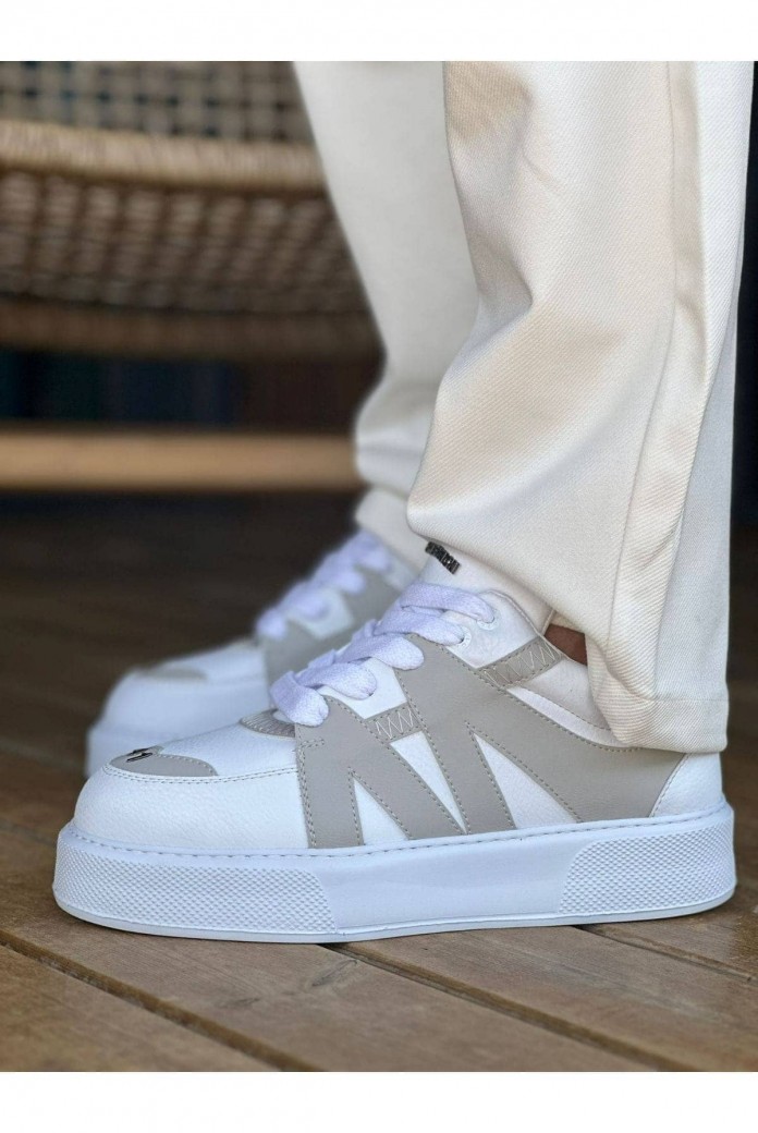 CH2407 Star-X Erkek Günlük Bağcıklı Cilt Spor Sneaker Ayakkabı CBT - Beyaz/Gri