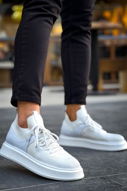 CH2408 Fusion Erkek Günlük Bağcıklı Triko Spor Sneaker Ayakkabı TBT - Beyaz