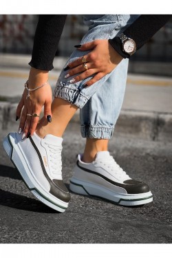 CH241 Signature Line Up Erkek Günlük Bağcıklı Cilt Spor Sneaker Ayakkabı CBT - Beyaz/Haki