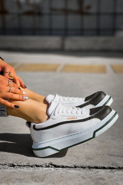 CH241 Signature Line Up Erkek Günlük Bağcıklı Cilt Spor Sneaker Ayakkabı CBT - Beyaz/Haki