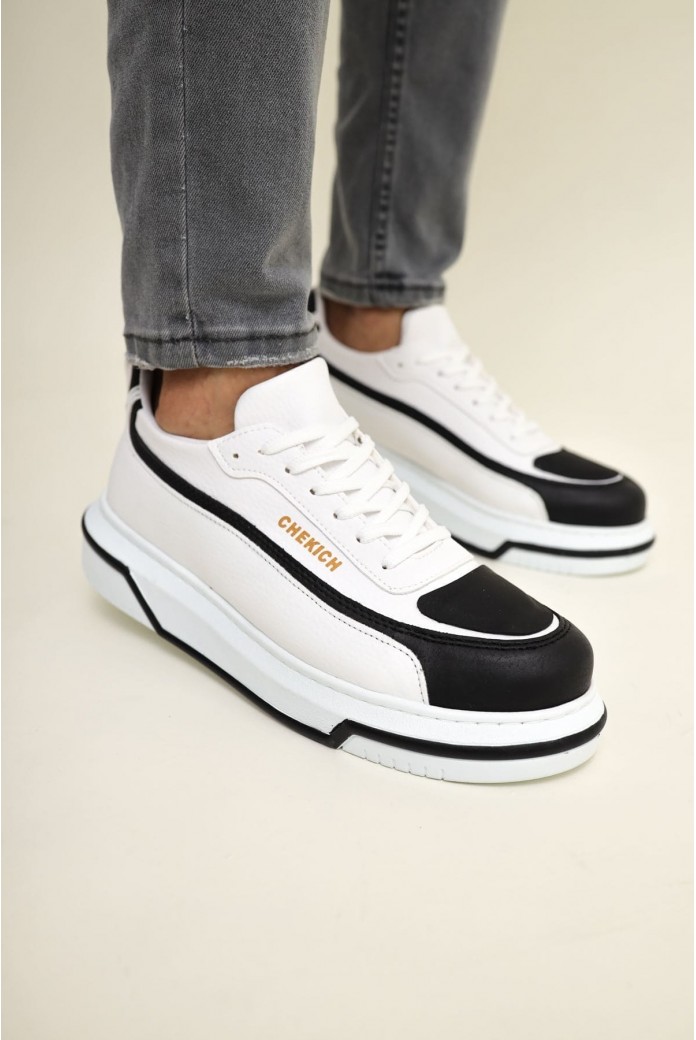 CH241 Signature Line Up Erkek Günlük Bağcıklı Cilt Spor Sneaker Ayakkabı CBT - Beyaz/Siyah