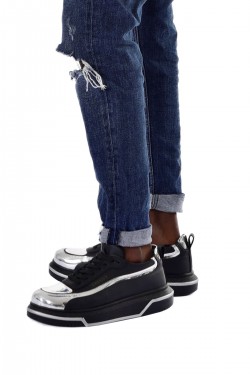 CH241 Signature Line Up Erkek Günlük Bağcıklı Cilt Spor Sneaker Ayakkabı CST - Siyah/Silver