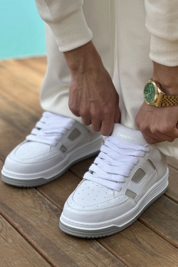 CH2410 Avax Erkek Günlük Bağcıklı Cilt Spor Sneaker Ayakkabı CBT - Beyaz/Gri