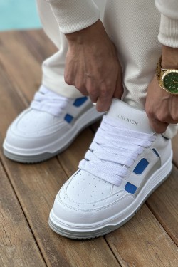 CH2410 Avax Erkek Günlük Bağcıklı Cilt Spor Sneaker Ayakkabı CBT - Beyaz/Mavi