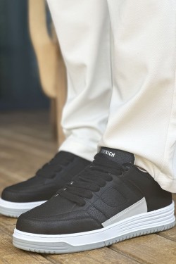 CH2410 Avax Erkek Günlük Bağcıklı Cilt Spor Sneaker Ayakkabı CBT - Siyah