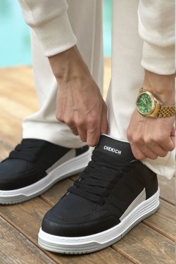 CH2410 Avax Erkek Günlük Bağcıklı Cilt Spor Sneaker Ayakkabı CBT - Siyah