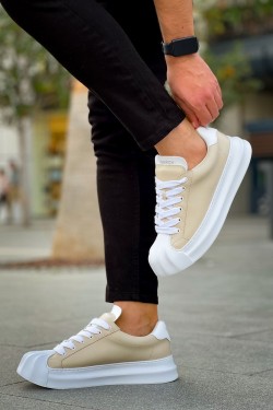 CH2411 Artenay Erkek Günlük Bağcıklı Cilt Spor Sneaker Ayakkabı CBT - Bej