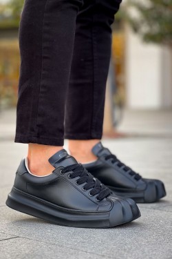 CH2411 Artenay Erkek Günlük Bağcıklı Cilt Spor Sneaker Ayakkabı CST - Siyah