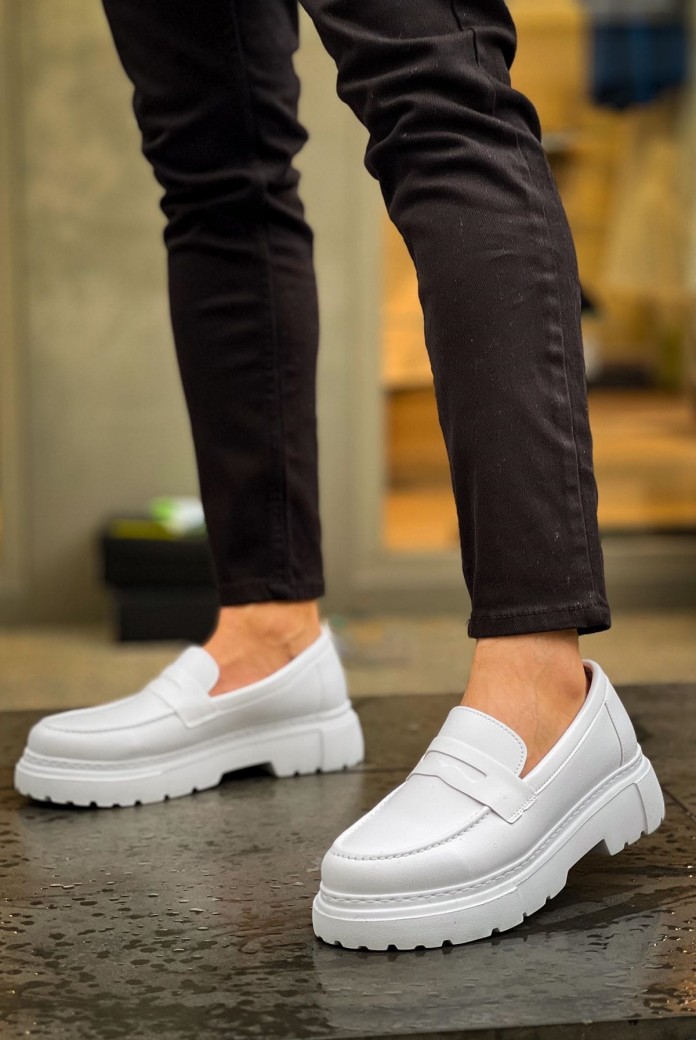 CH2417 Lavoric Erkek Günlük Bağcıksız Cilt Klasik Ayakkabı CBT - Beyaz