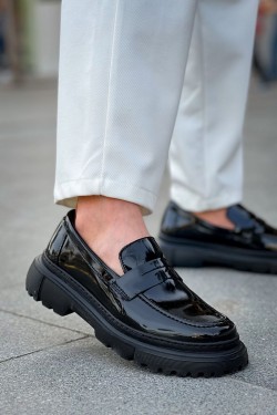 CH2417 Lavoric Erkek Günlük Bağcıksız Rugan Klasik Ayakkabı RST - Siyah