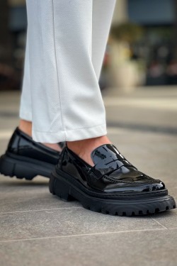 CH2417 Lavoric Erkek Günlük Bağcıksız Rugan Klasik Ayakkabı RST - Siyah