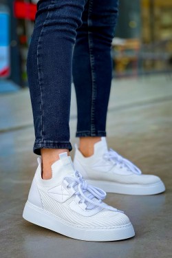 CH2425 Yezz Erkek Günlük Bağcıklı Triko Spor Sneaker Ayakkabı TBT - Beyaz