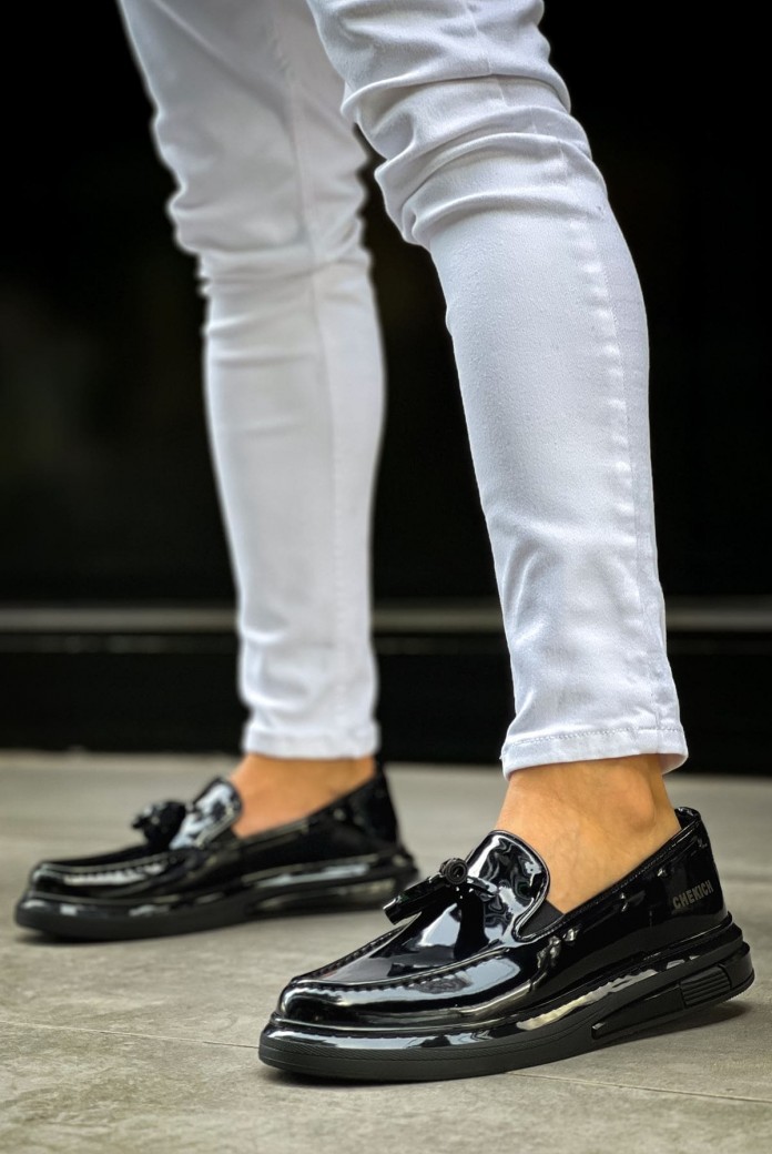 CH2427 Loafer-Xx Erkek Günlük Bağcıksız Corcik Rugan Klasik Ayakkabı RST - Siyah