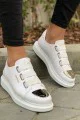 CH251 Mirror Erkek Günlük Lastikli Cilt Spor Sneaker Ayakkabı CBT - Beyaz