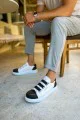 CH251 Mirror Erkek Günlük Lastikli Cilt Spor Sneaker Ayakkabı CBT - Beyaz/Siyah