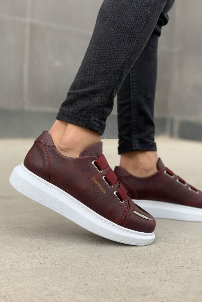 CH251 Mirror Erkek Günlük Lastikli Cilt Spor Sneaker Ayakkabı CBT - Bordo